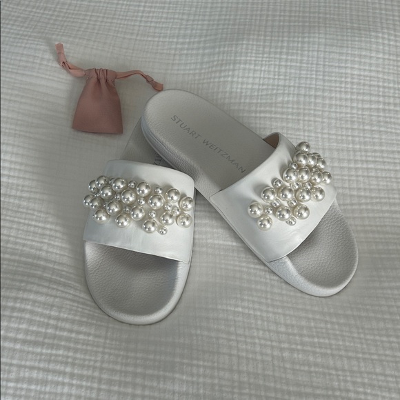 Stuart Weitzman White Slides with Pearl Accents - Picture 1 of 3